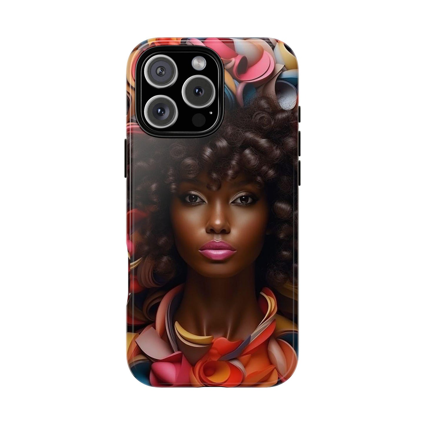 iPhone 16, iPhone 16 Pro, iPhone 16 Plus, iPhone 16 Pro Max Tough Cases African American Woman Black Women in Flowers Red Yellow Orange