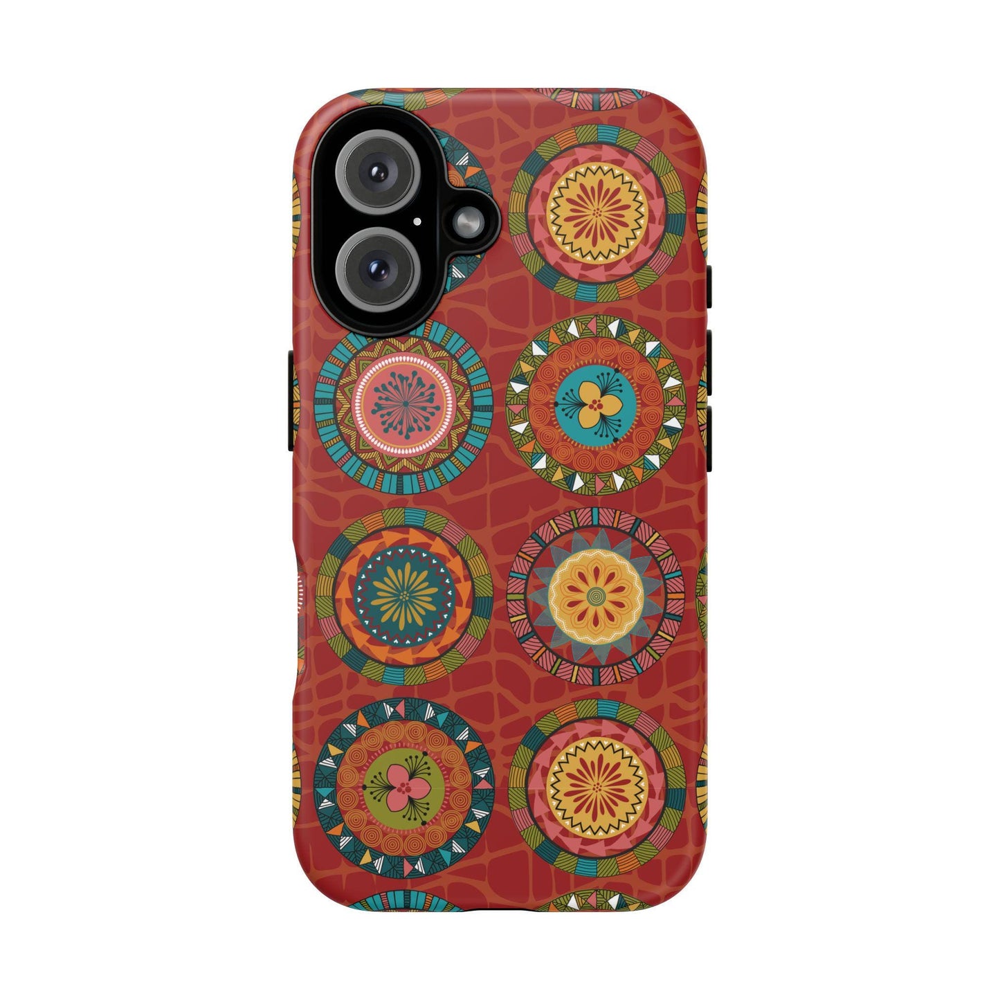 iPhone 16, iPhone 16 Pro, iPhone 16 Plus, iPhone 16 Pro Max Tough Cases Blue Coral Green Yellow Circles Round Colors