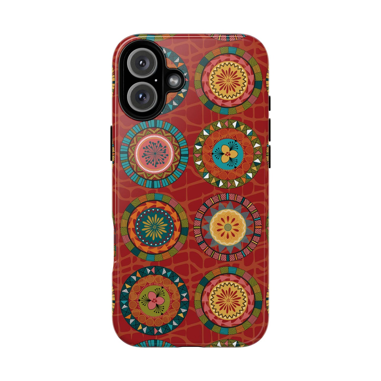 iPhone 16, iPhone 16 Pro, iPhone 16 Plus, iPhone 16 Pro Max Tough Cases Blue Coral Green Yellow Circles Round Colors