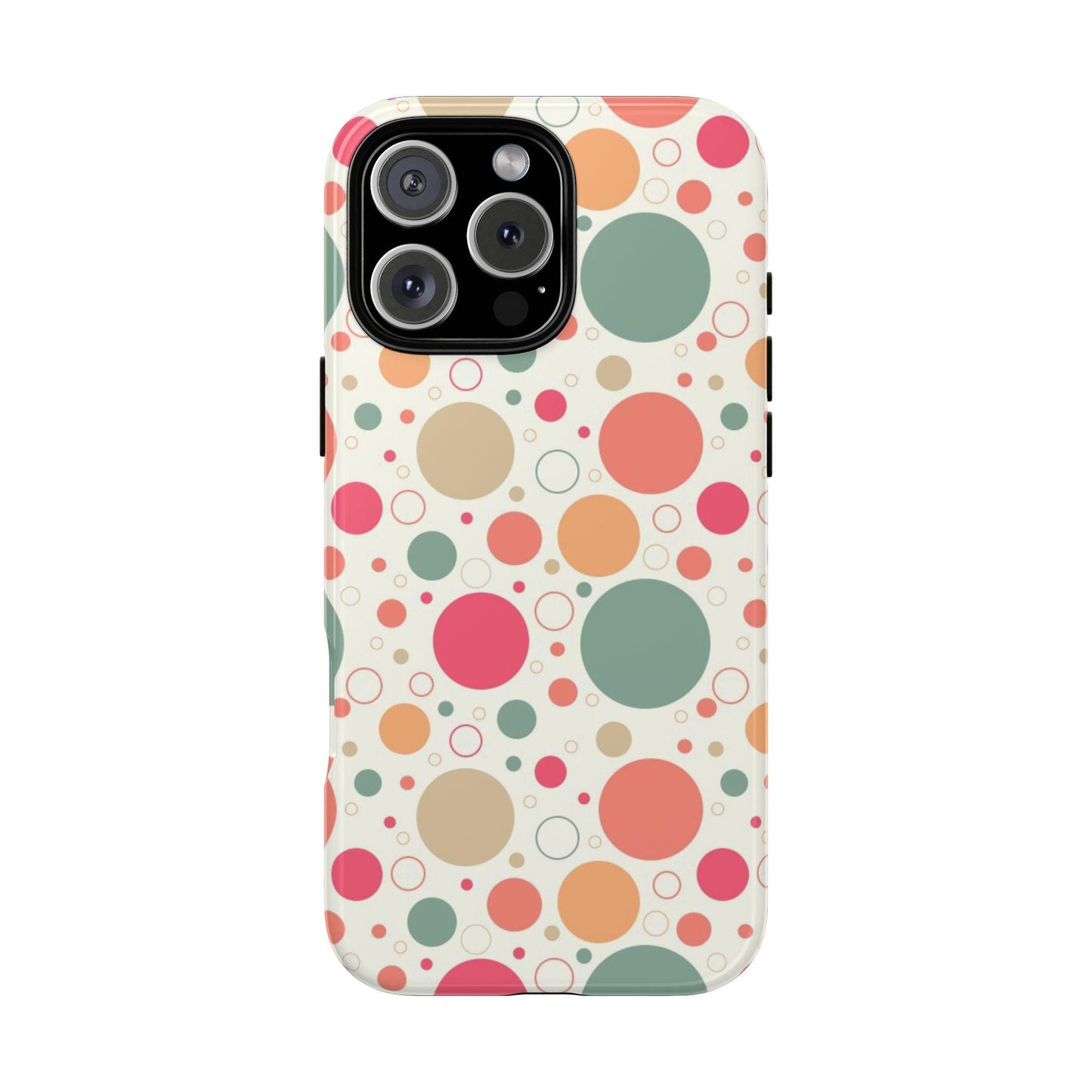 iPhone 16, iPhone 16 Pro, iPhone 16 Plus, iPhone 16 Pro Max Tough Cases Bubbles Coral Green Yellow Circles Round Colors