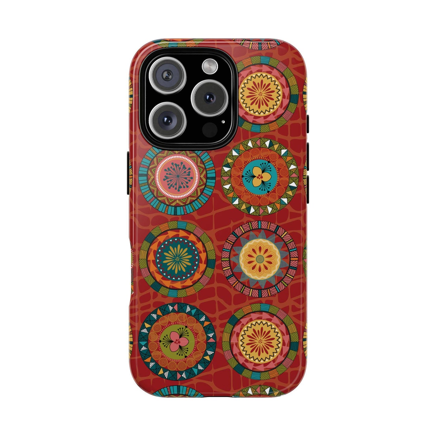 iPhone 16, iPhone 16 Pro, iPhone 16 Plus, iPhone 16 Pro Max Tough Cases Blue Coral Green Yellow Circles Round Colors