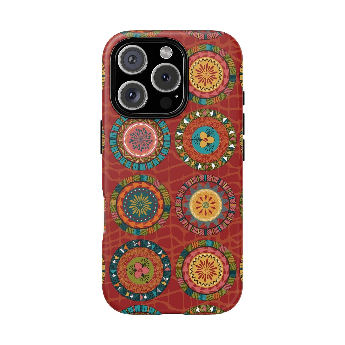 iPhone 16, iPhone 16 Pro, iPhone 16 Plus, iPhone 16 Pro Max Tough Cases Blue Coral Green Yellow Circles Round Colors