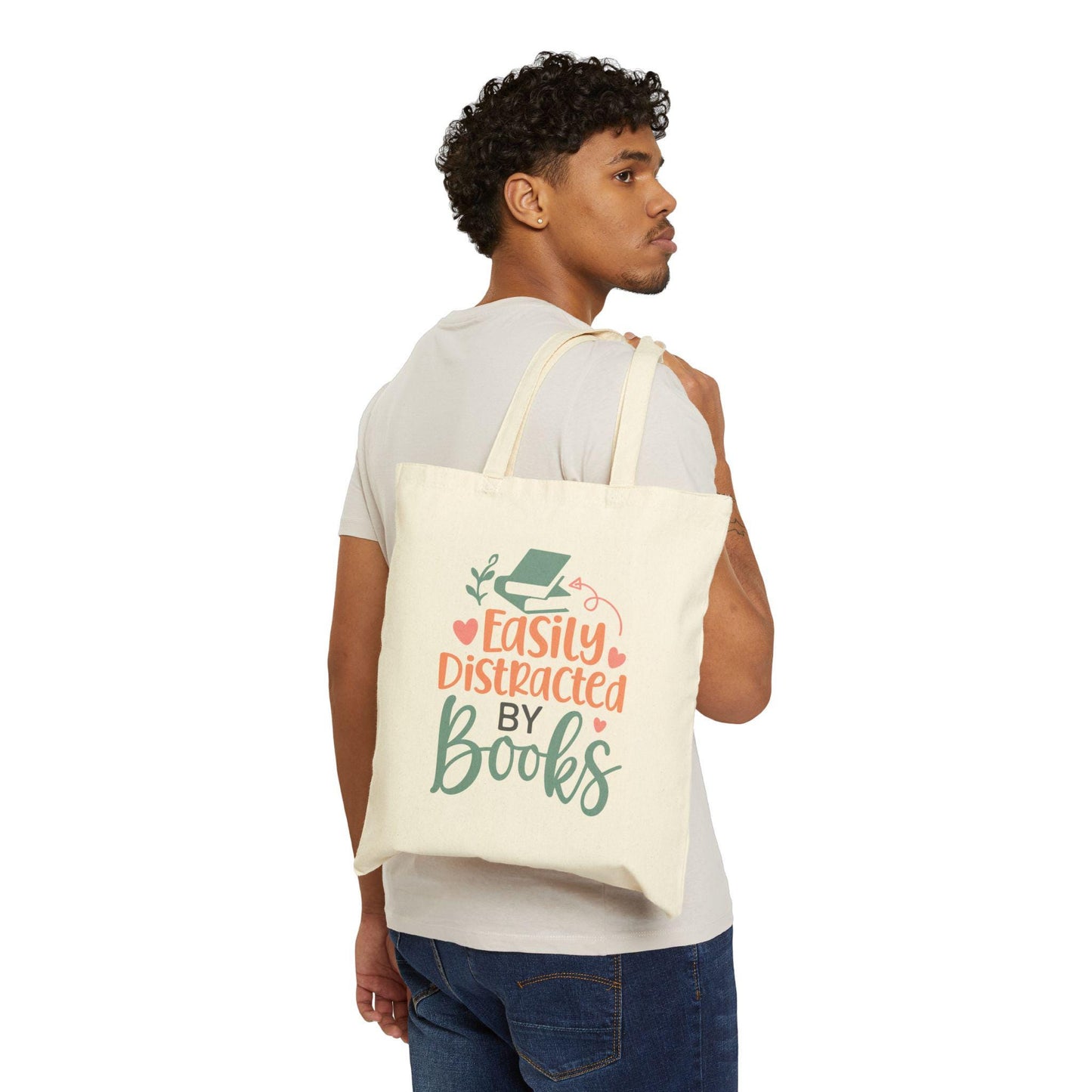 Easily Distracted By Books Book lover Bookaholic Book Dragon Book Nerd Book Worm Cotton Canvas Tote Bag