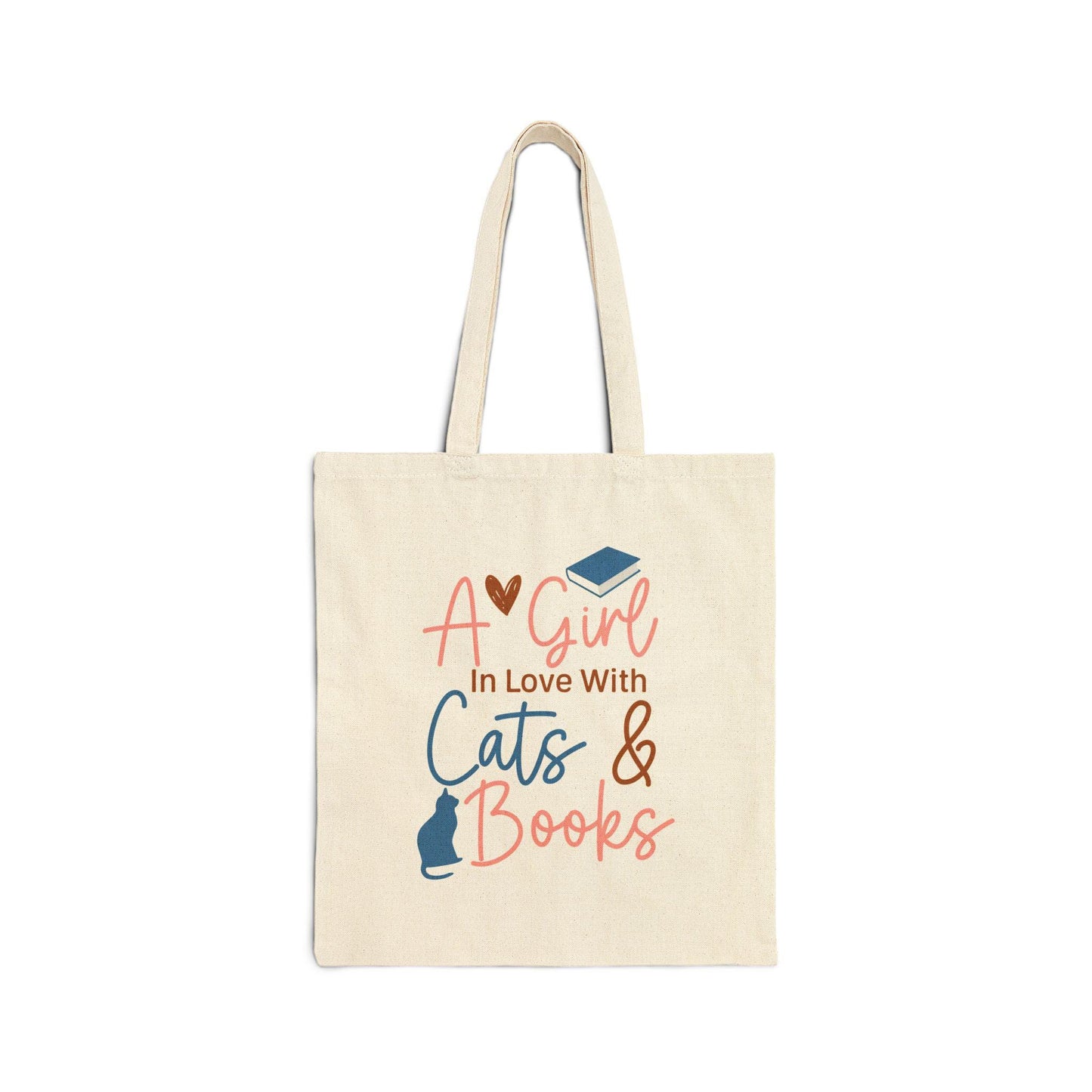 A Girl in Love with Her Cat and Books Cotton Canvas Tote Bag Cat lover Gift for Her Book Lover Gift Power Reader Book Dragon