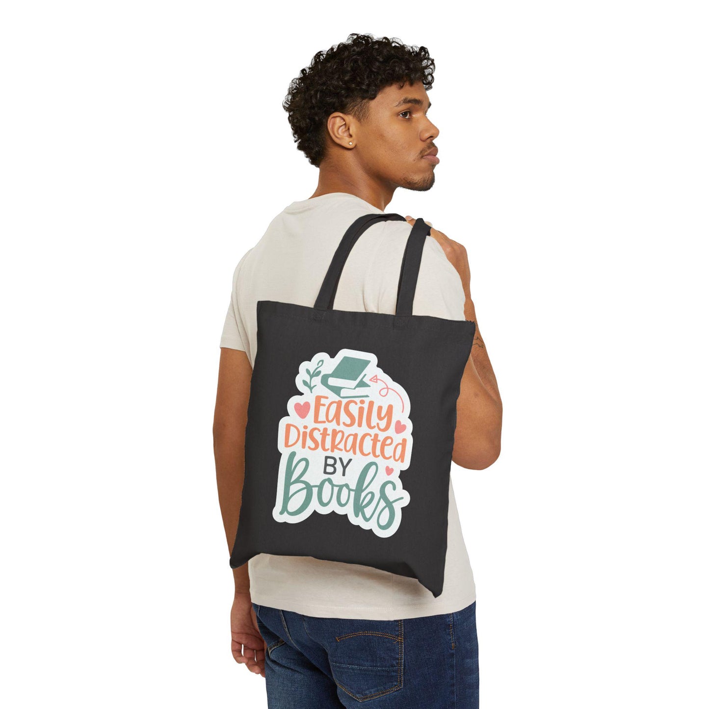 Easily Distracted By Books Book lover Bookaholic Book Dragon Book Nerd Book Worm Cotton Canvas Tote Bag