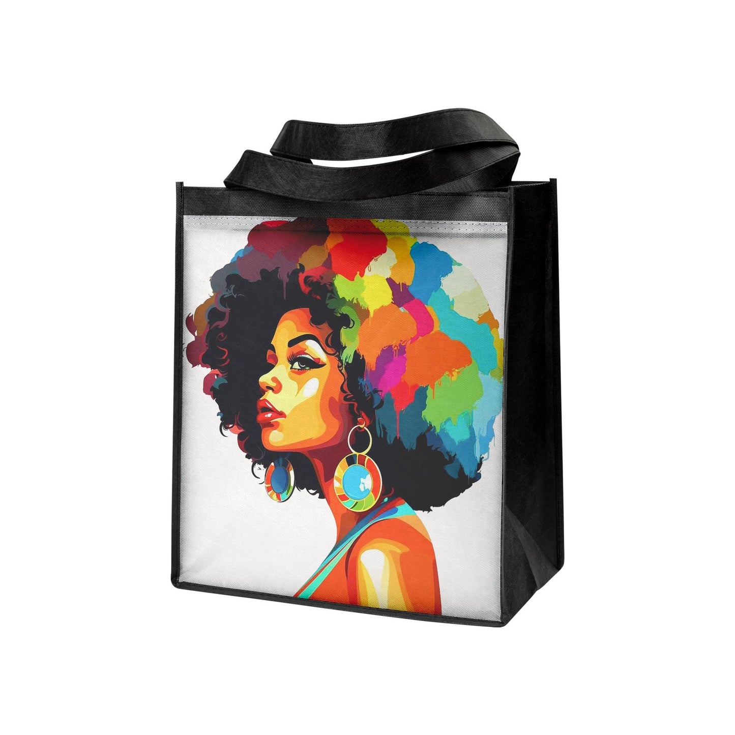 Colorful African American Black Woman With Melanated Style Soul Rainbow and Black Hair Grocery Shopping Tote Bag