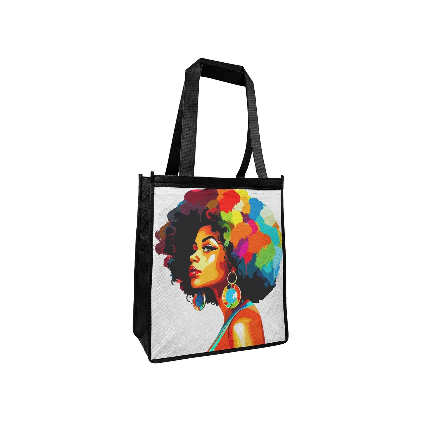 Colorful African American Black Woman With Melanated Style Soul Rainbow and Black Hair Grocery Shopping Tote Bag
