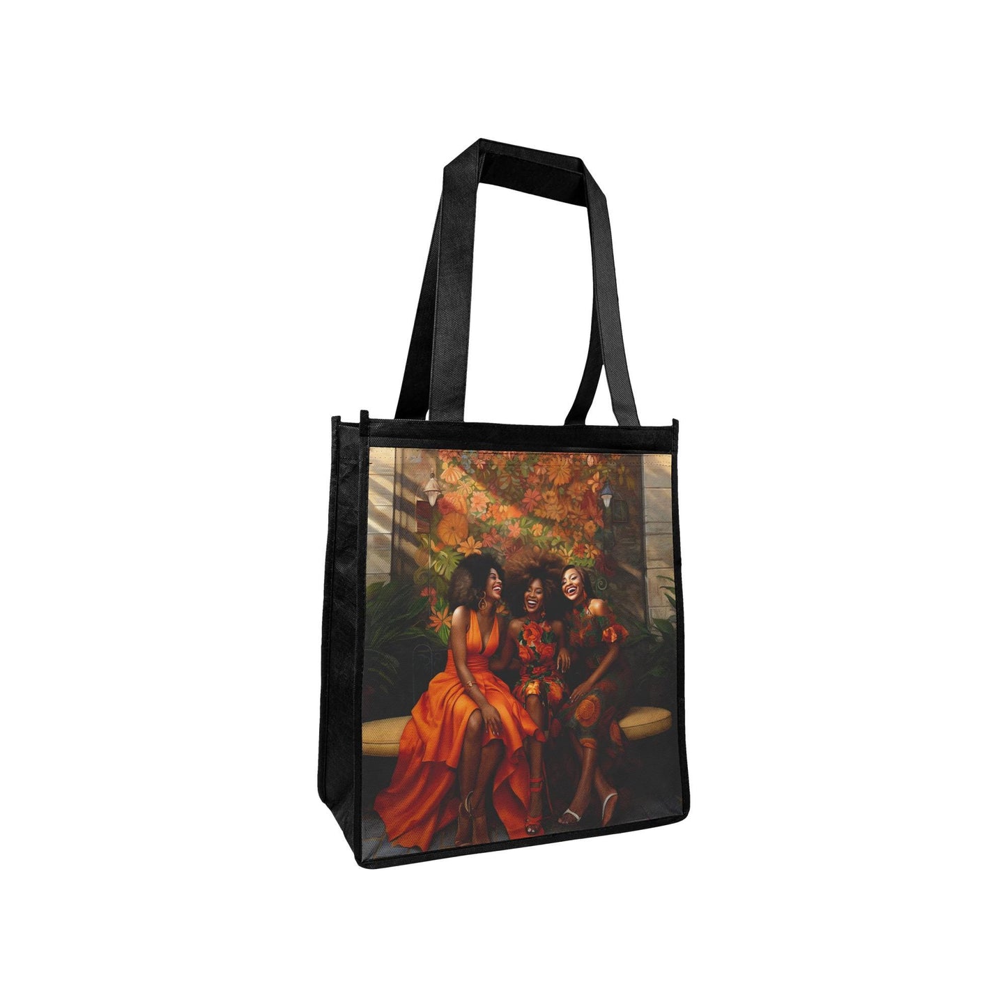 Three Happy Sister Friends Reunion in Orange Tones Grocery Shopping Tote Bag