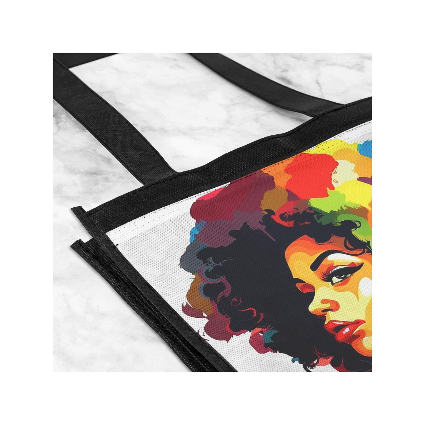 Colorful African American Black Woman With Melanated Style Soul Rainbow and Black Hair Grocery Shopping Tote Bag