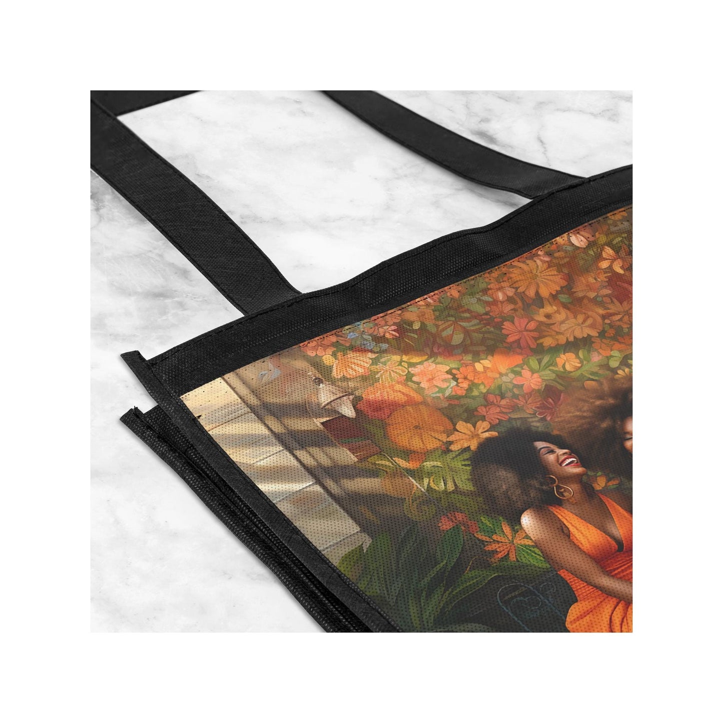 Three Happy Sister Friends Reunion in Orange Tones Grocery Shopping Tote Bag