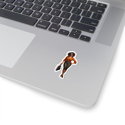 African American Black Business Woman in Orange with Laptop Bag Kiss-Cut Stickers