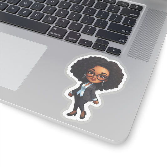 Chibi Style African American (Black) Business Woman Boss Babe in Black Suit Kiss-Cut Stickers