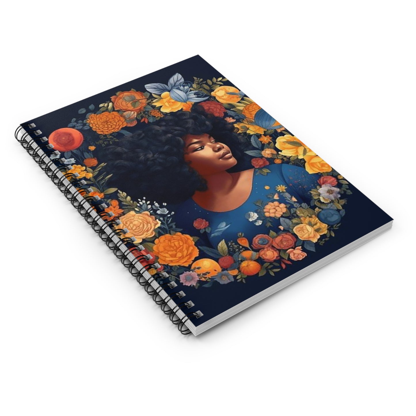 African American Women in Flower Wreath on Spiral Notebook - Ruled Line Paper