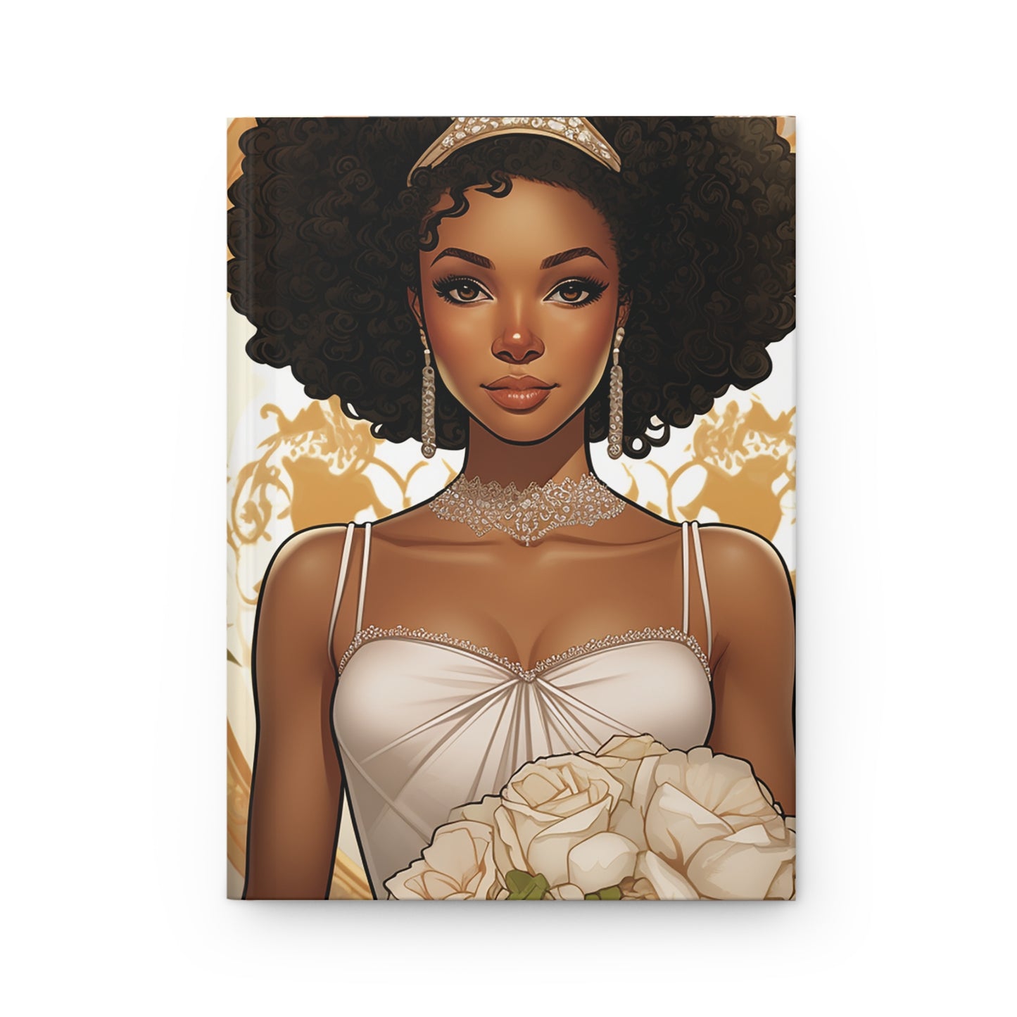 Beautiful African American Bride in Peach-colored Flowers Hardcover Journal Matte Cover