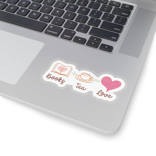 Books + Tea = Love (Books Plus Tea Equals Love)  Book Lovers Kiss-Cut Stickers