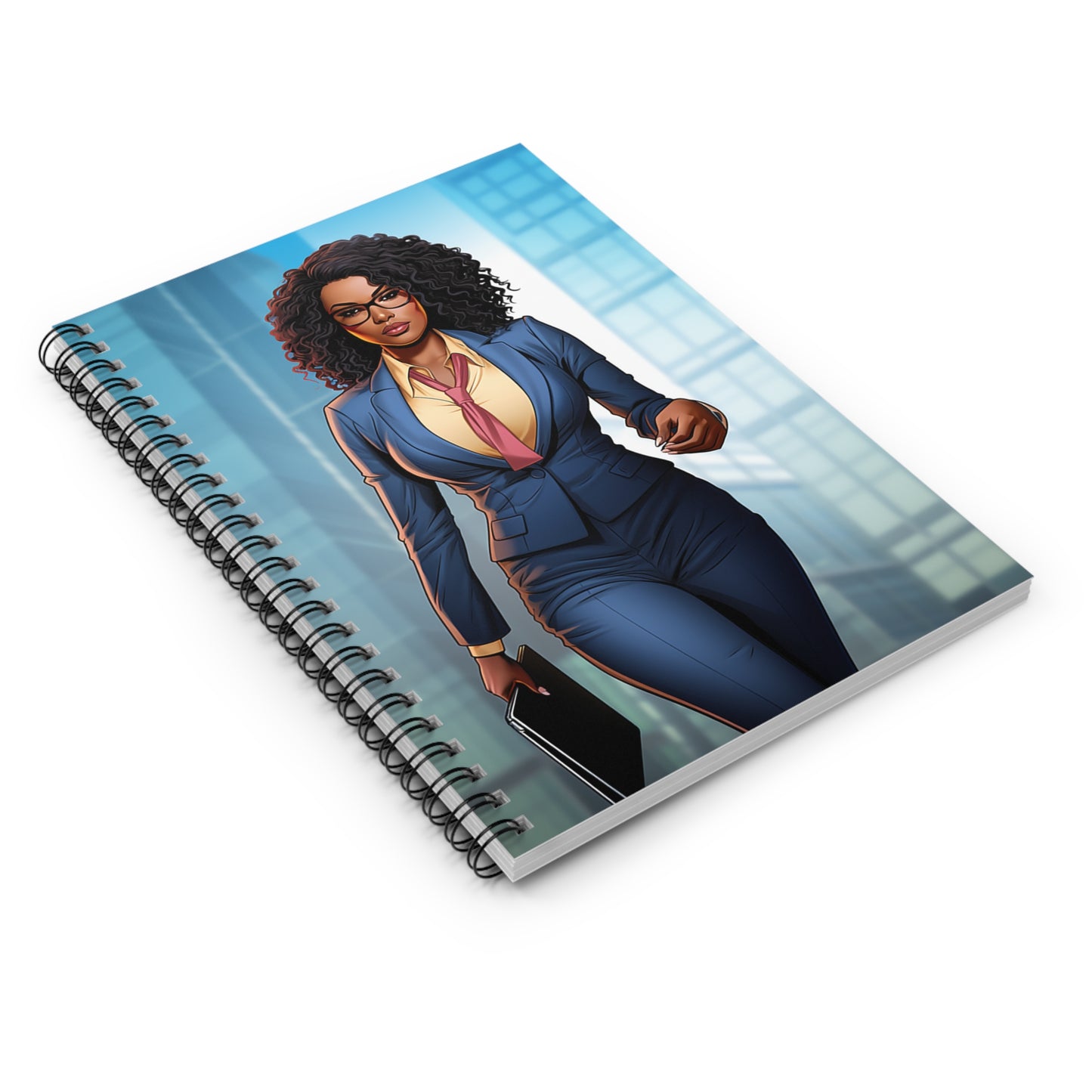African American Business Women Superhero in Blue Environment Spiral Notebook - Ruled Line
