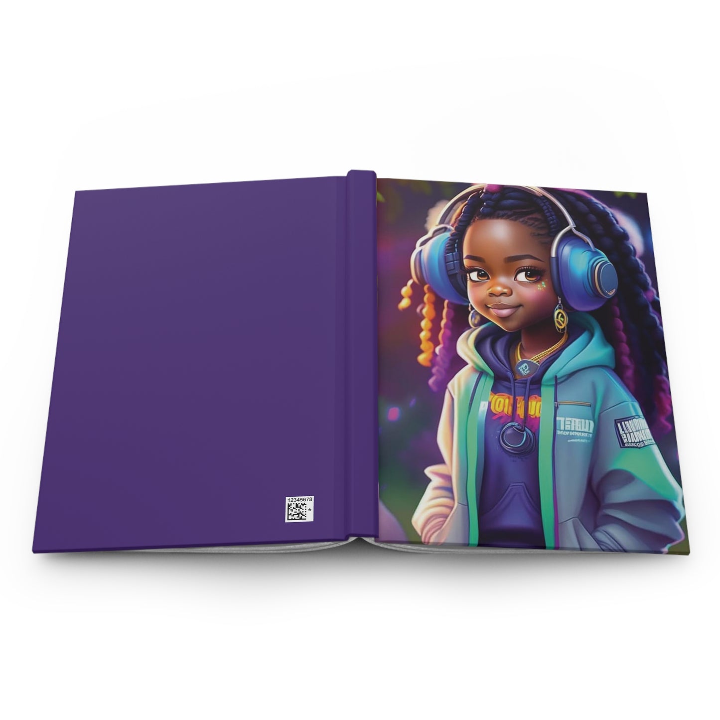 Girl with Headphones Hardcover Journal Matte (Purple tones)