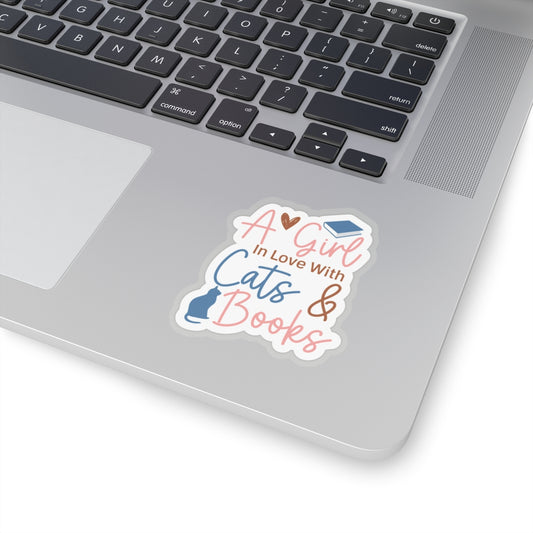 A Girl in Love with Her Cat and Books Kiss-Cut Stickers
