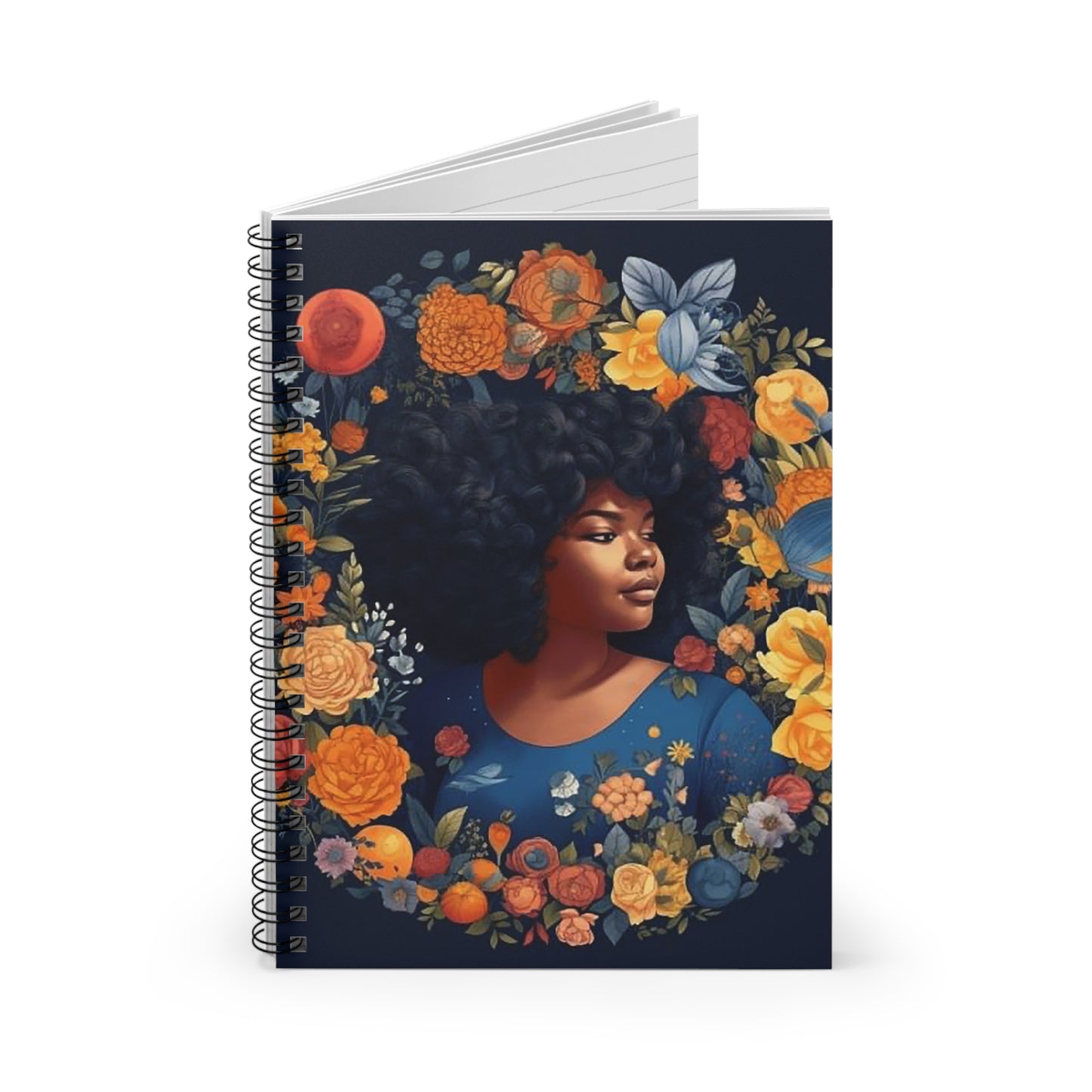 African American Women in Flower Wreath on Spiral Notebook - Ruled Line Paper