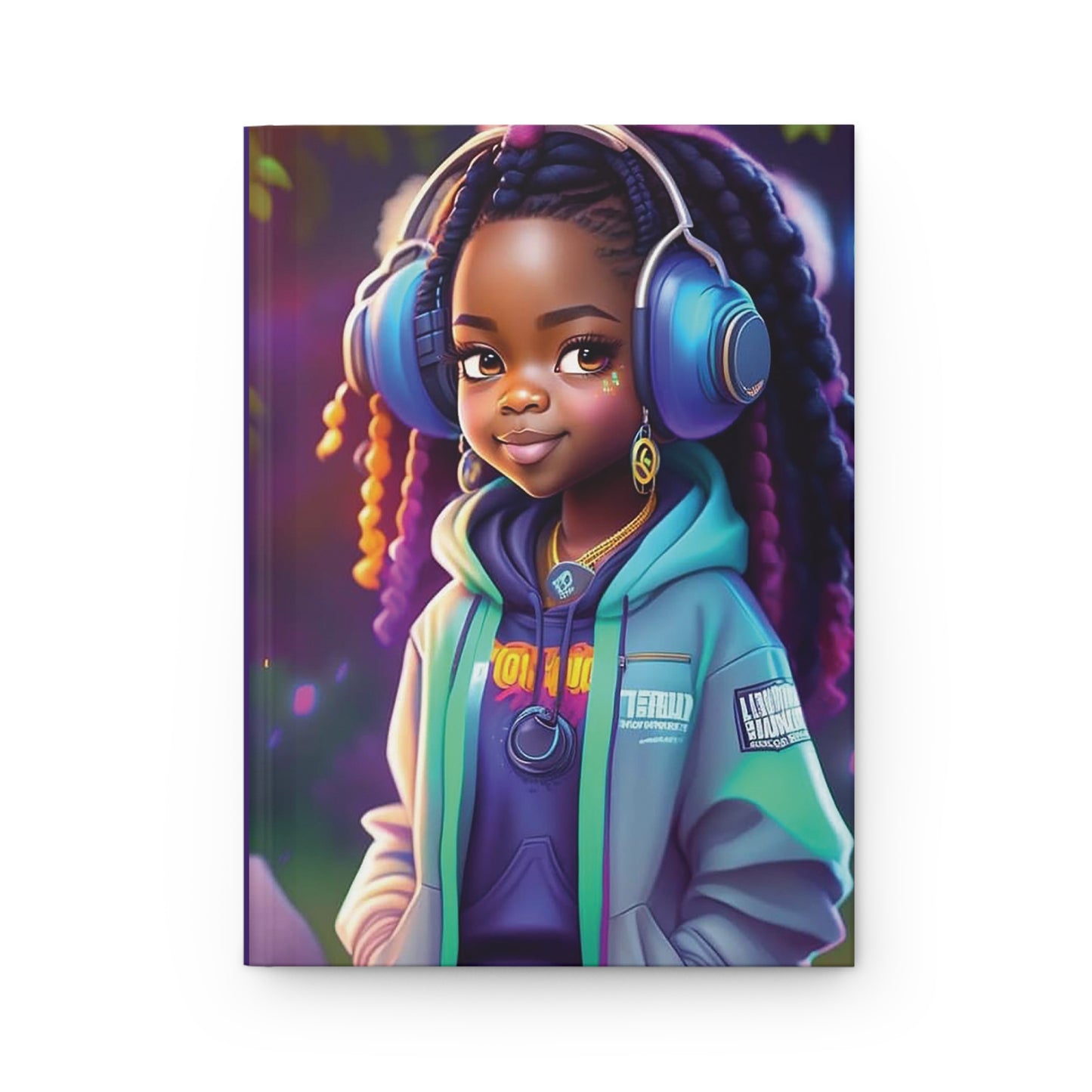 Girl with Headphones Hardcover Journal Matte (Purple tones)