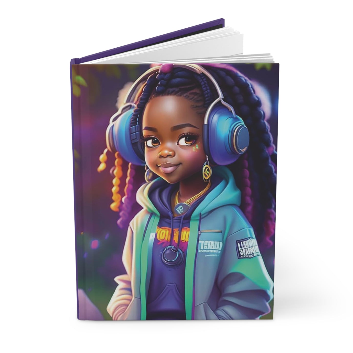 Girl with Headphones Hardcover Journal Matte (Purple tones)