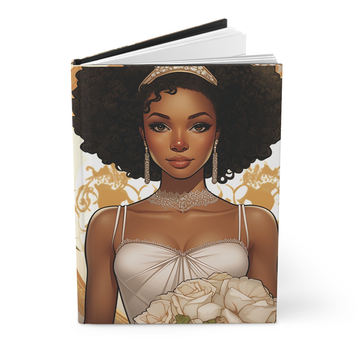 Beautiful African American Bride in Peach-colored Flowers Hardcover Journal Matte Cover