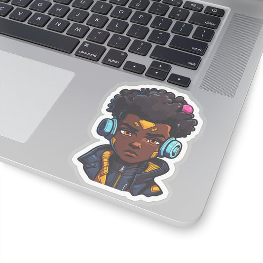 Kawaii Anime Style African American Young Man Boy with Headphones Kiss-Cut Stickers