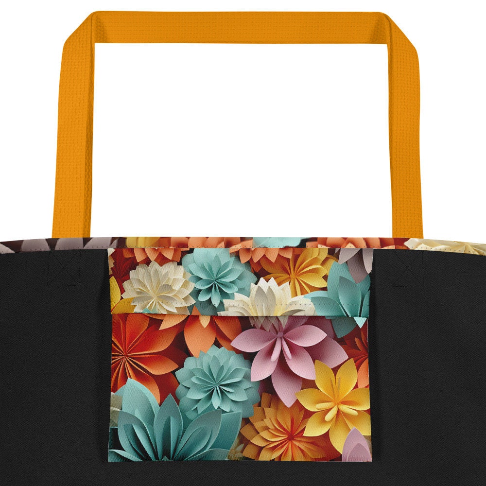 Colorful Flowers (Orange, Blue, White, Pink) All-Over Print Large Tote Bag
