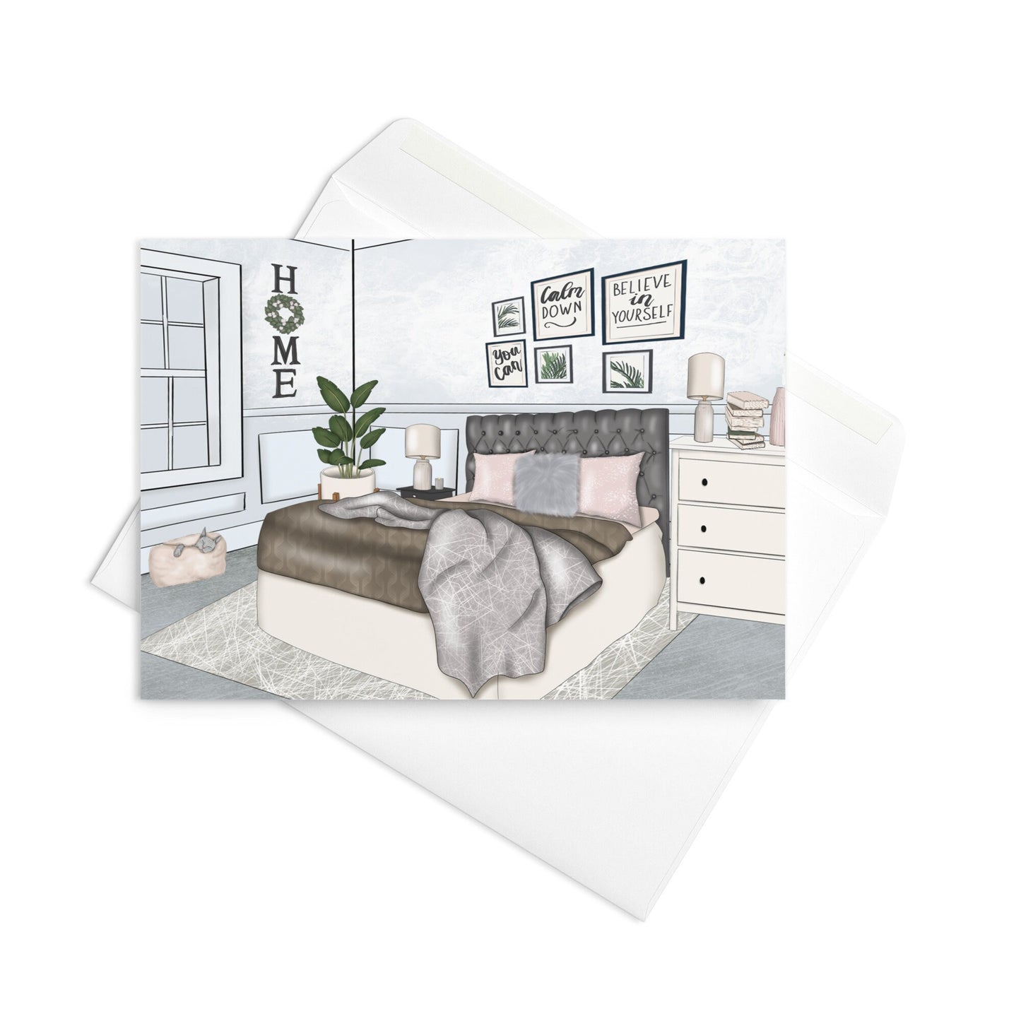 Happy at Home Motivational Cozy Housewarming New Home Welcome Home Blank Inside Greeting card Includes Envelope
