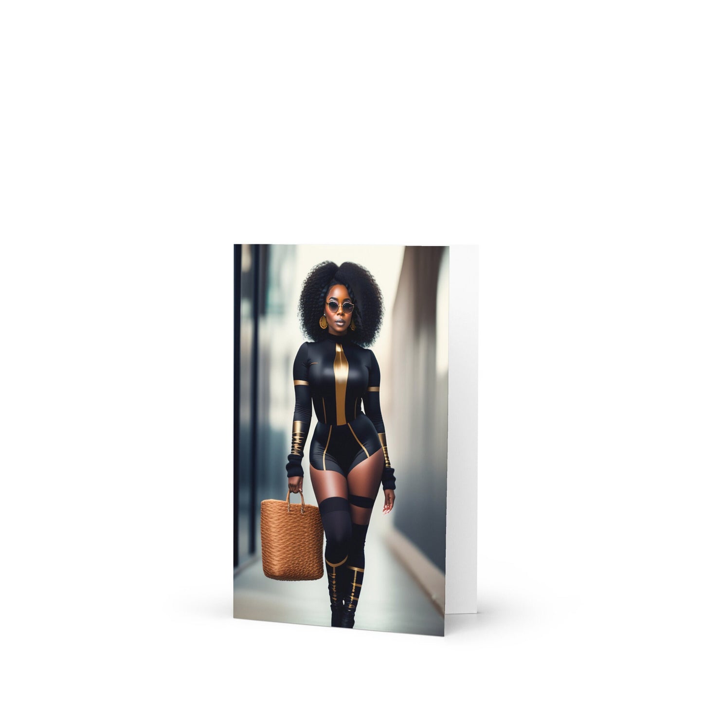 Strong African American (Black) Superhero Woman Greeting card - Blank Inside