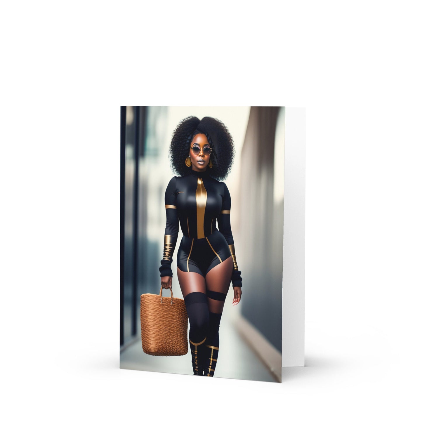 Strong African American (Black) Superhero Woman Greeting card - Blank Inside