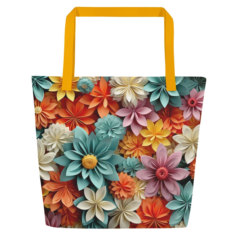 Colorful Flowers (Orange, Blue, White, Pink) All-Over Print Large Tote Bag