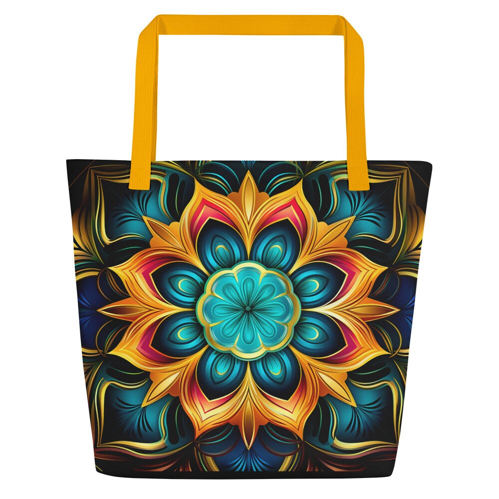 Mandala Flower - Blue Green Gold Red All-Over Print Large Tote Bag Mom Gift Shopping Bag