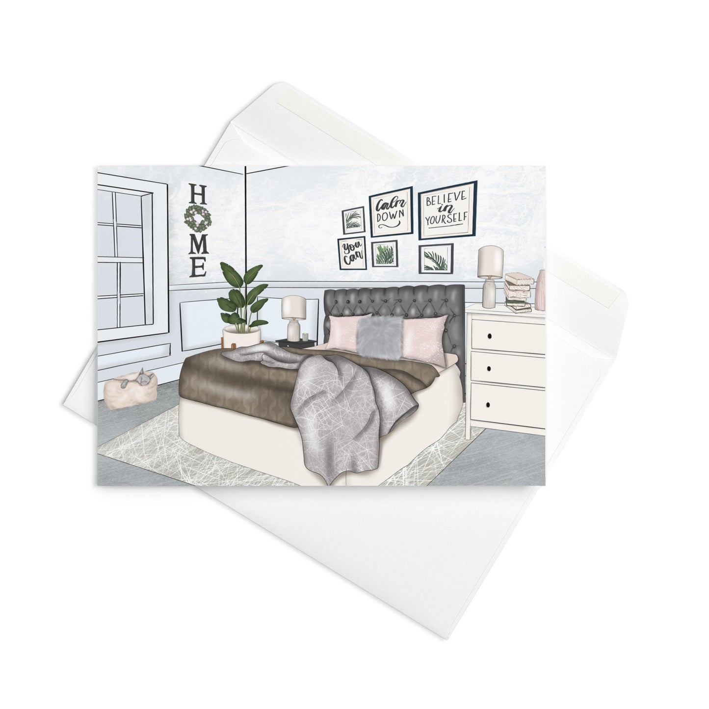 Happy at Home Motivational Cozy Housewarming New Home Welcome Home Blank Inside Greeting card Includes Envelope