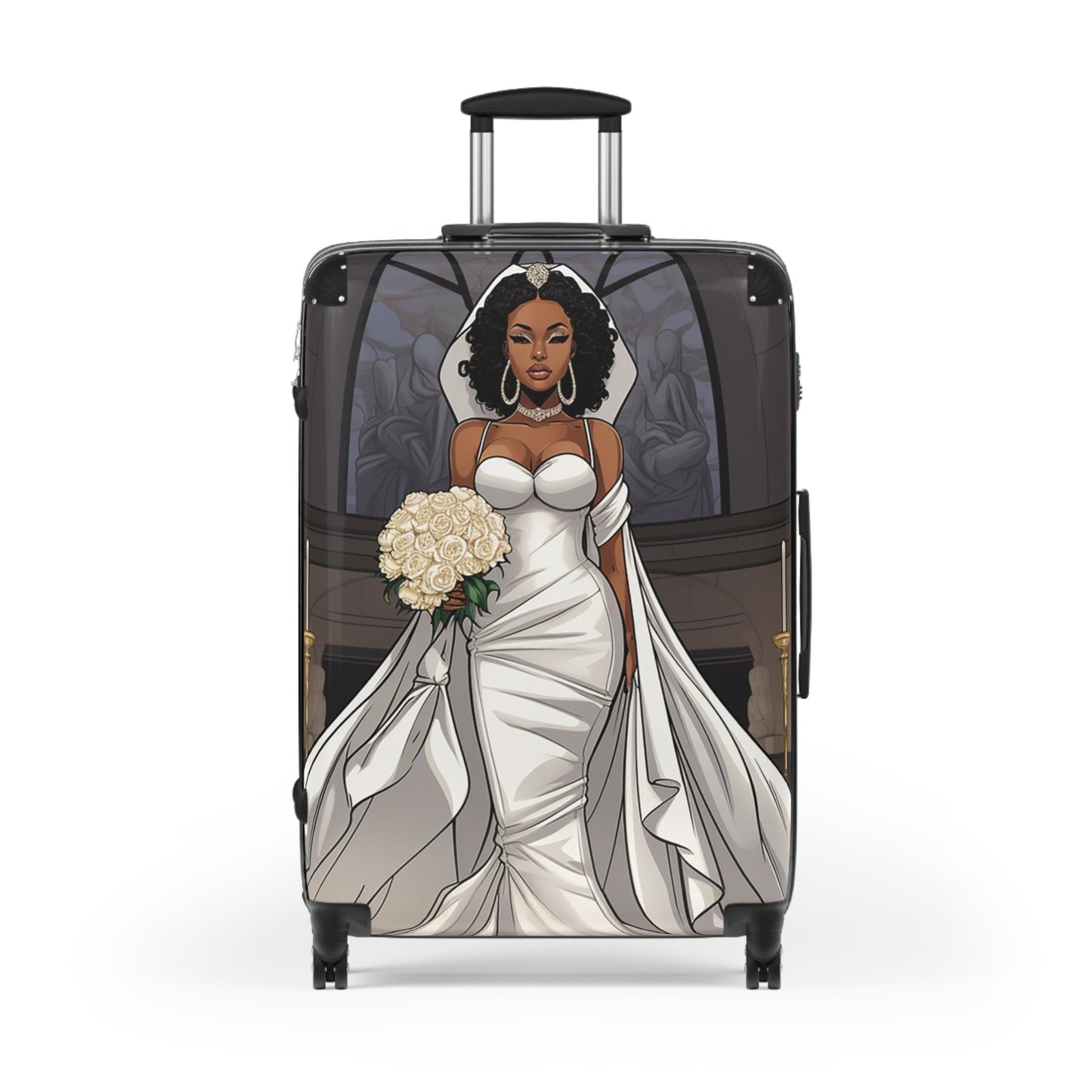 Beautiful Melanated African American (Black) Bride Wedding or Honeymoon Suitcase - 3 sizes