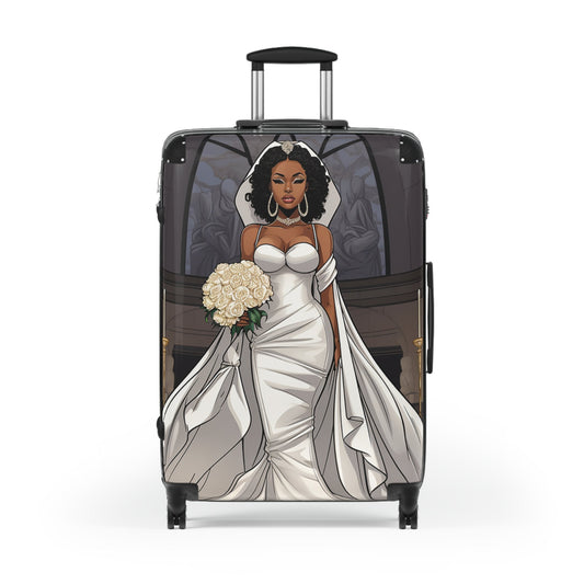 Beautiful Melanated African American (Black) Bride Wedding or Honeymoon Suitcase - 3 sizes