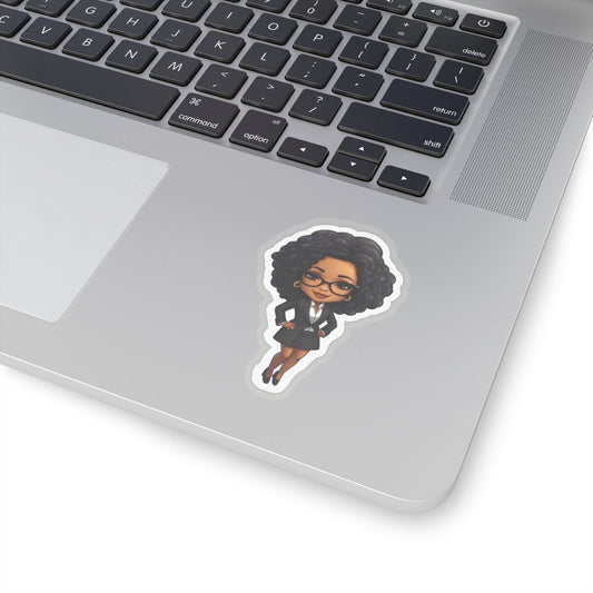 Chibi Style African American Business Woman (Boss Babe) in Black Suit with Skirt Kiss-Cut Stickers