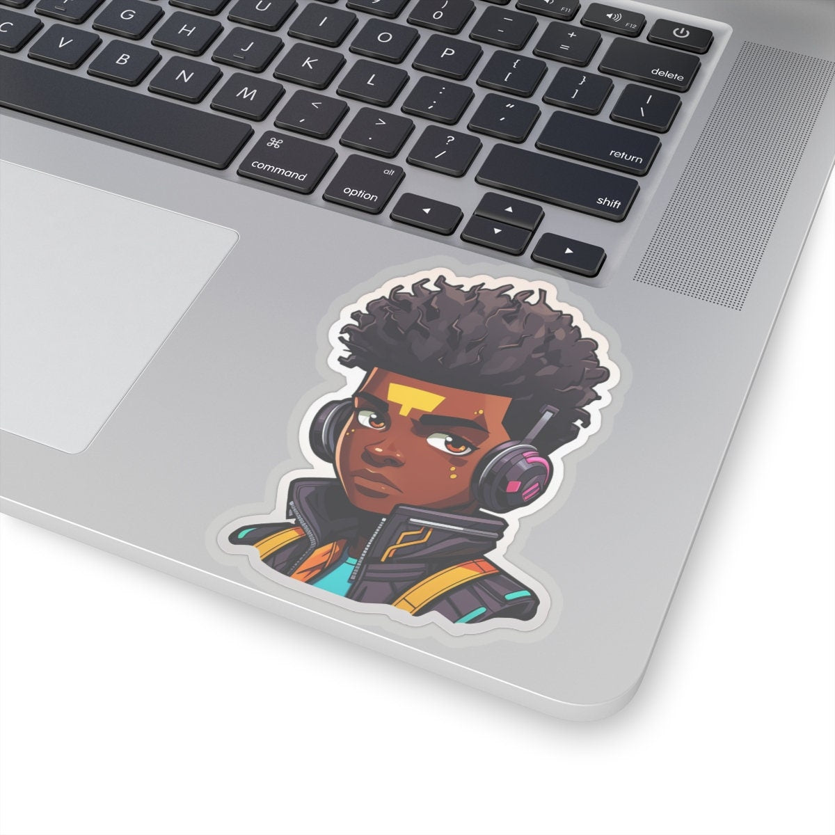 Kawaii Anime Style African American Black Young Man Boy WIth Headphones and Jacket Kiss-Cut Stickers