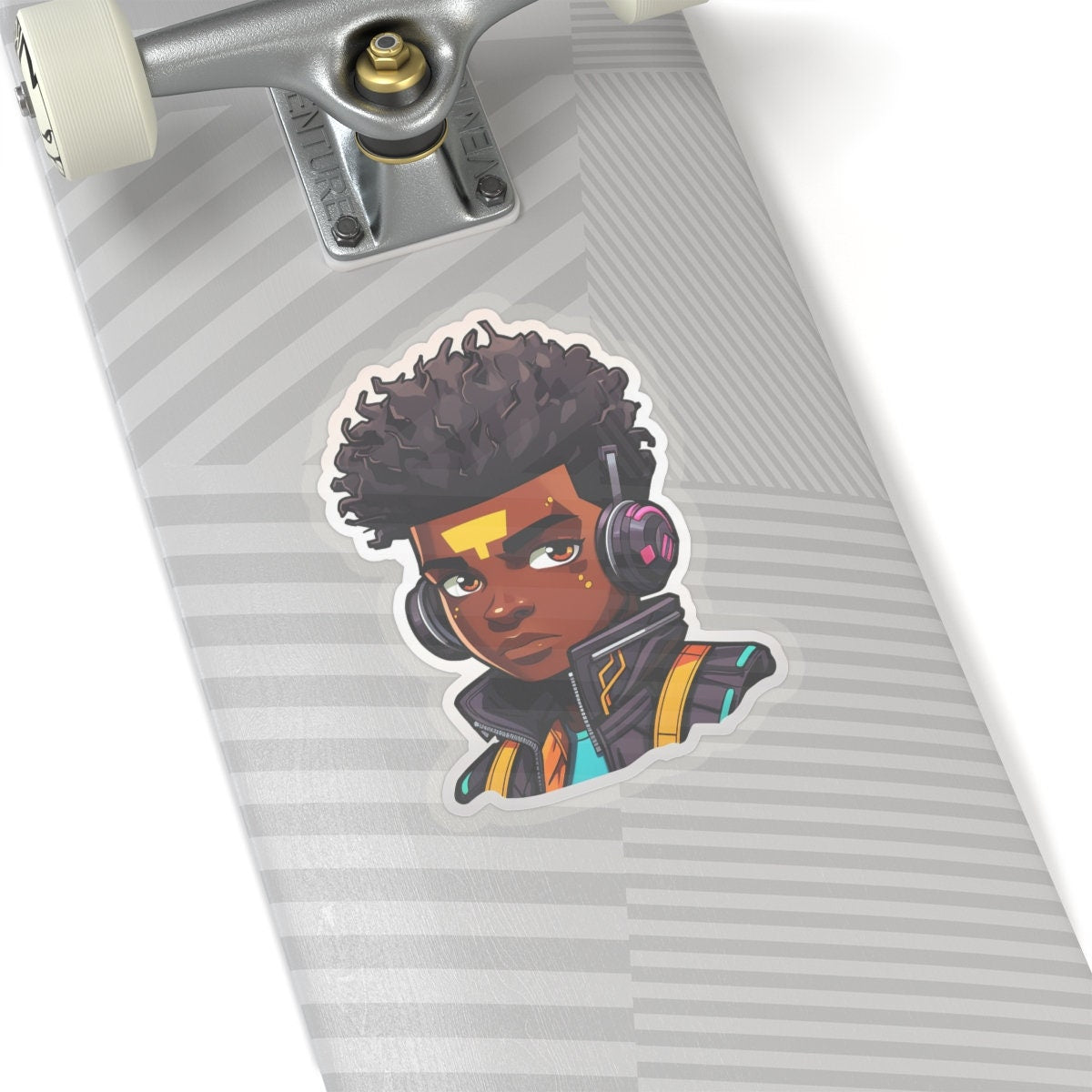 Kawaii Anime Style African American Black Young Man Boy WIth Headphones and Jacket Kiss-Cut Stickers
