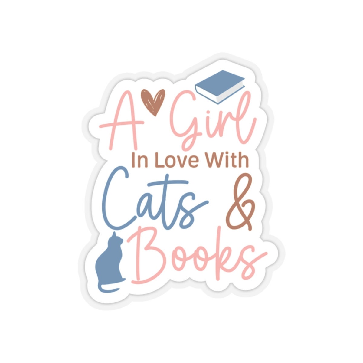 A Girl in Love with Her Cat and Books Kiss-Cut Stickers Cat lover Gift for Her Book Lover Gift Power Reader Book Dragon