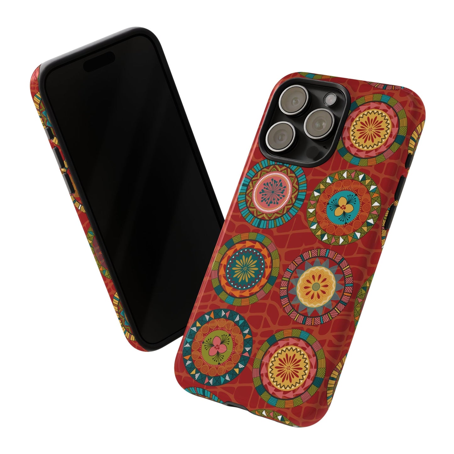 iPhone 15, iPhone 15 Pro, iPhone 15 Plus, iPhone 15 Pro Max Tough Cases Blue Coral Green Yellow Circles Round Colors