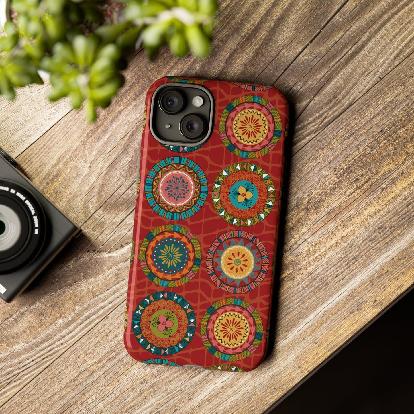 iPhone 15, iPhone 15 Pro, iPhone 15 Plus, iPhone 15 Pro Max Tough Cases Blue Coral Green Yellow Circles Round Colors
