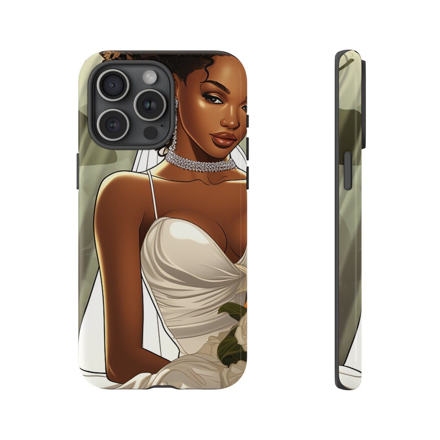 iPhone 15, iPhone 15 Pro, iPhone 15 Plus, iPhone 15 Pro Max Tough Cases African American Bride Black bride wedding Dress Wedding Gown