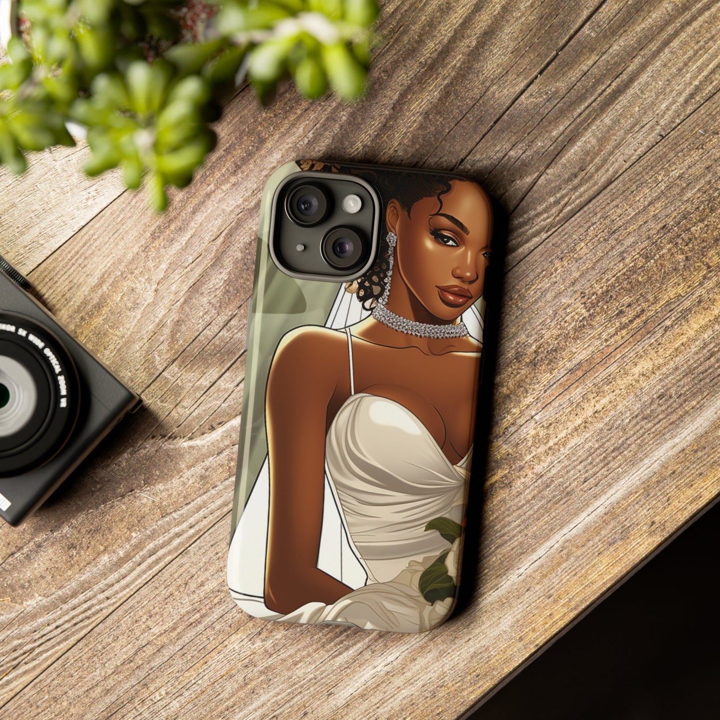 iPhone 15, iPhone 15 Pro, iPhone 15 Plus, iPhone 15 Pro Max Tough Cases African American Bride Black bride wedding Dress Wedding Gown