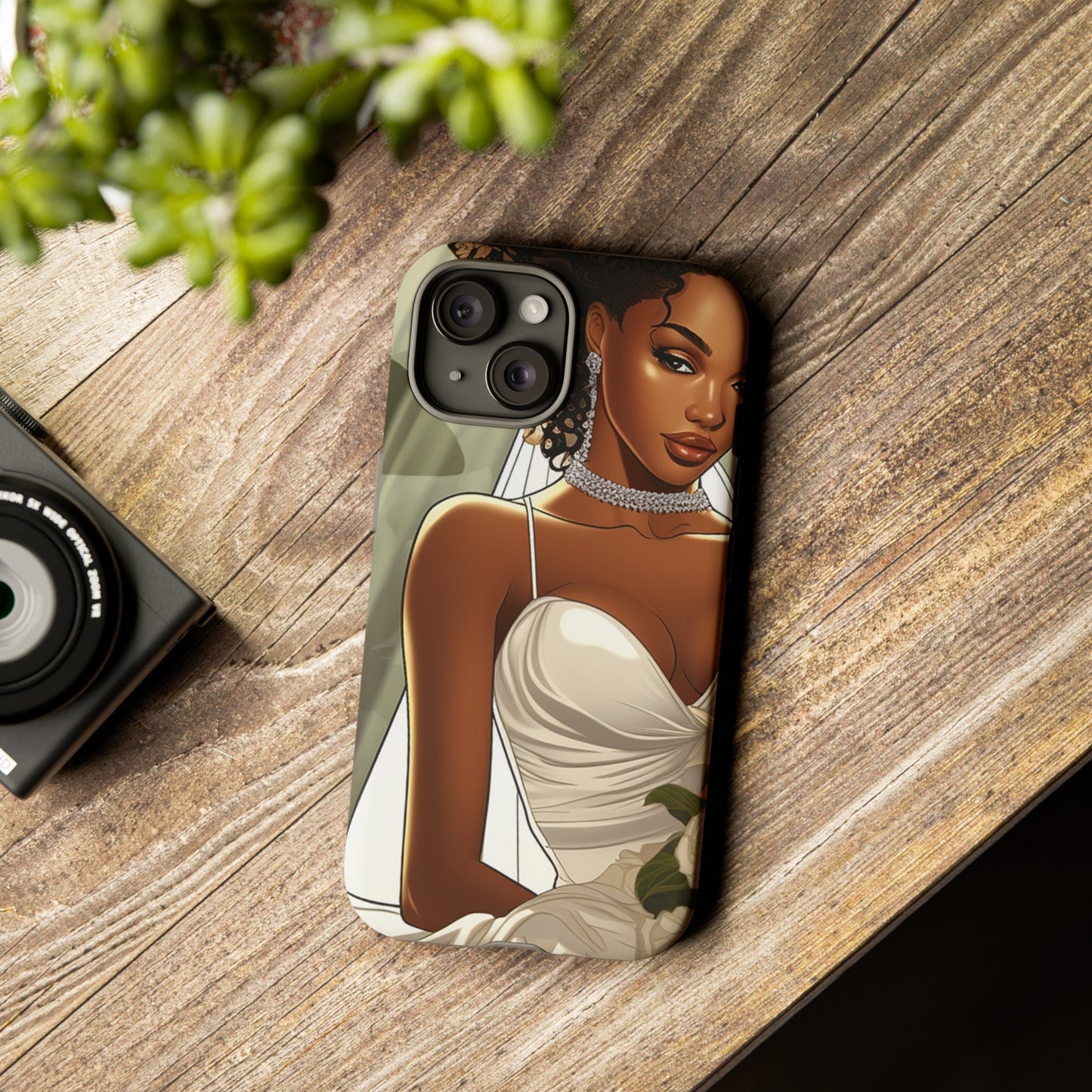 iPhone 15, iPhone 15 Pro, iPhone 15 Plus, iPhone 15 Pro Max Tough Cases African American Bride Black bride wedding Dress Wedding Gown