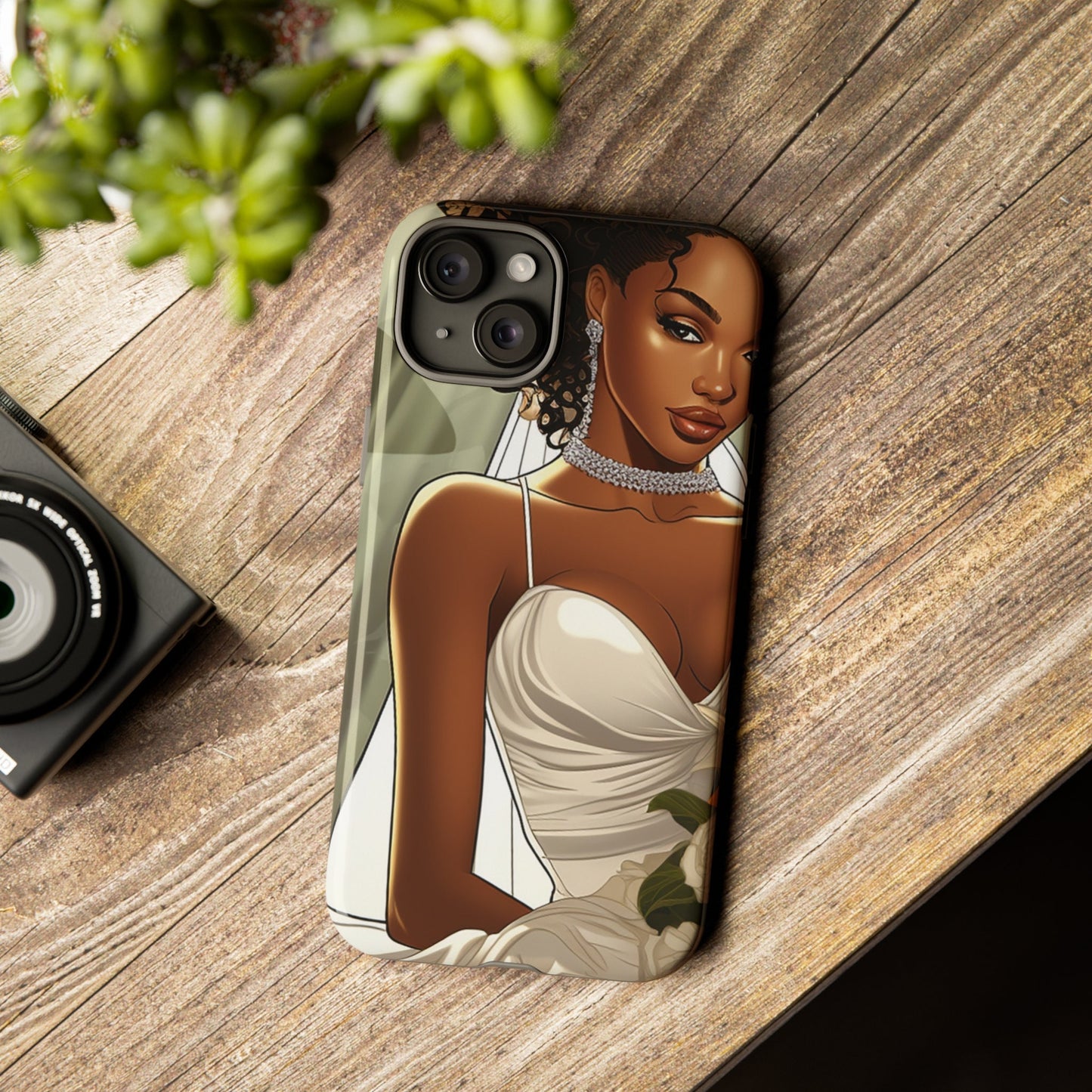 iPhone 15, iPhone 15 Pro, iPhone 15 Plus, iPhone 15 Pro Max Tough Cases African American Bride Black bride wedding Dress Wedding Gown