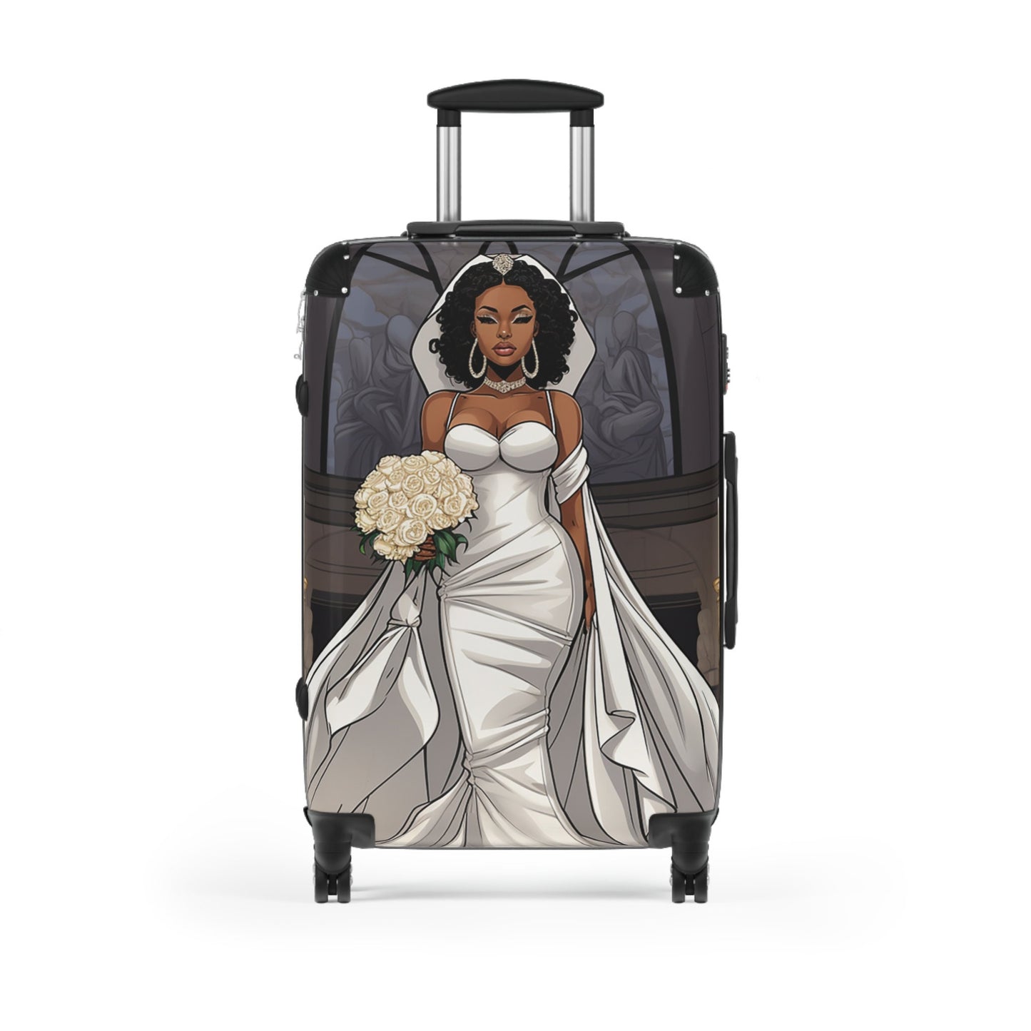 Beautiful Melanated African American (Black) Bride Wedding or Honeymoon Suitcase - 3 sizes