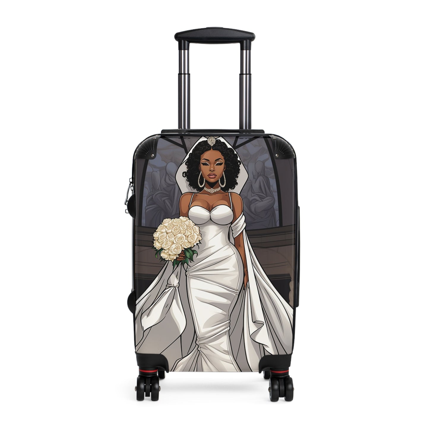 Beautiful Melanated African American (Black) Bride Wedding or Honeymoon Suitcase - 3 sizes