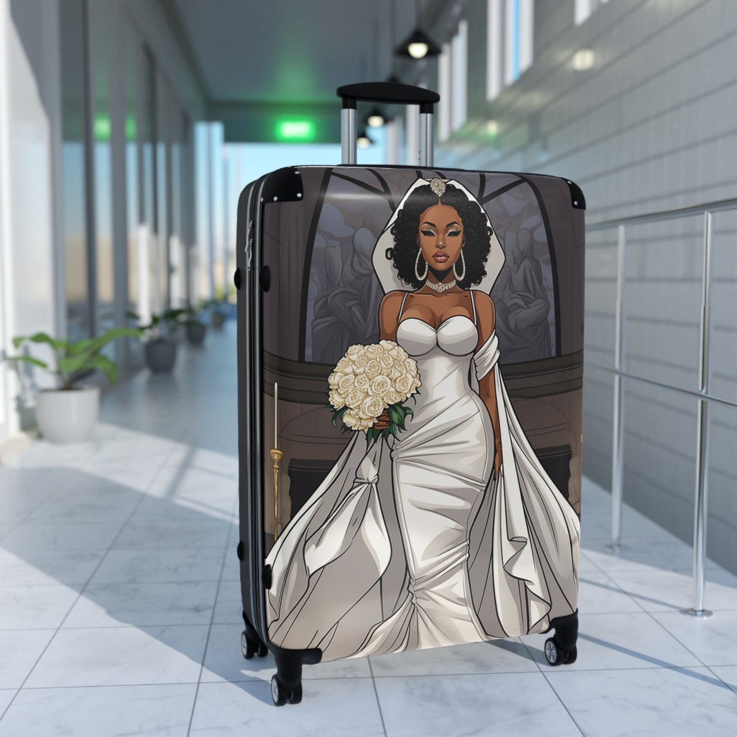 Beautiful Melanated African American (Black) Bride Wedding or Honeymoon Suitcase - 3 sizes
