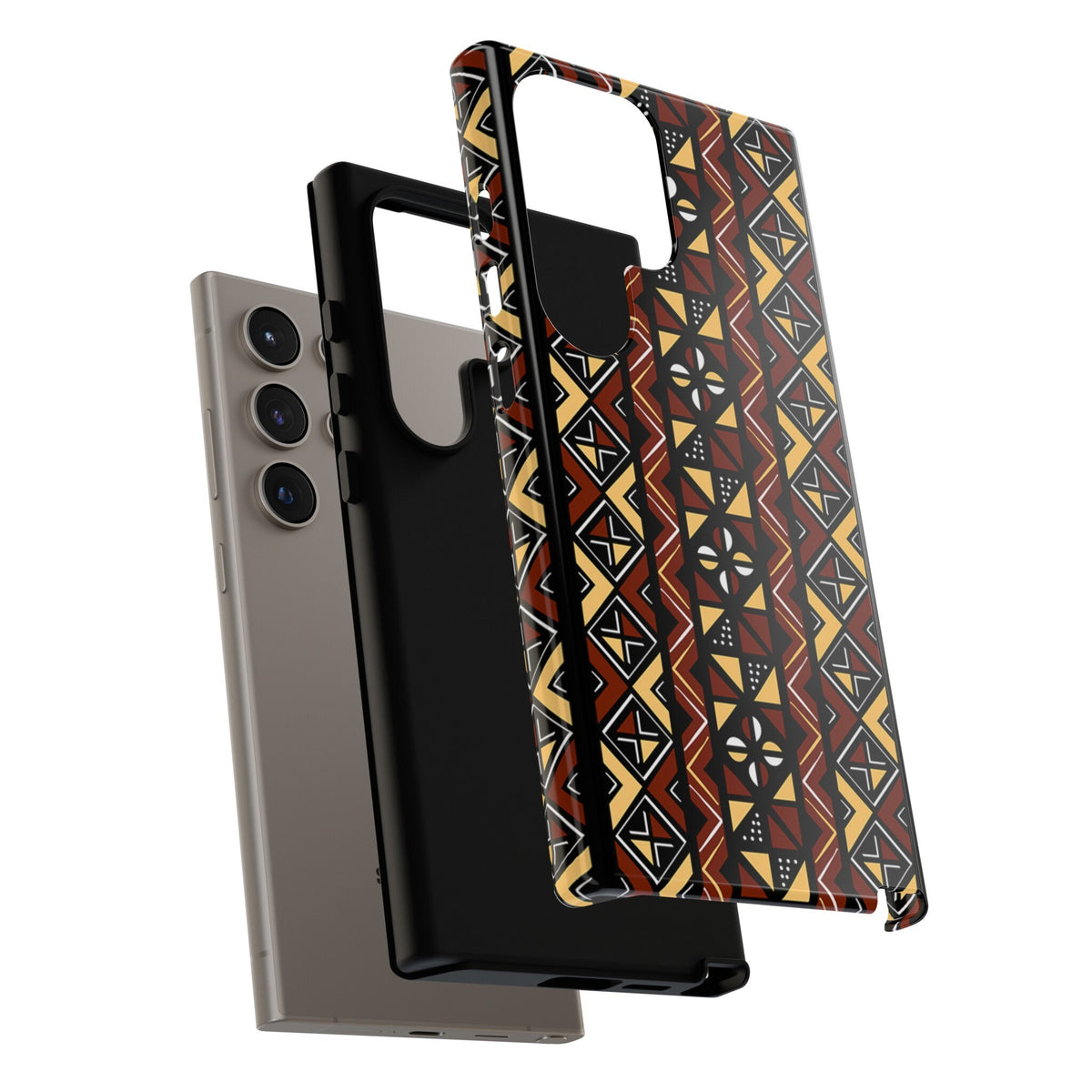 Samsung  Galaxy S24 Samsung Galaxy S24 Plus Samsung Galaxy S24 Ultra Tough Cases Brown Black Yellow African Design Pattern